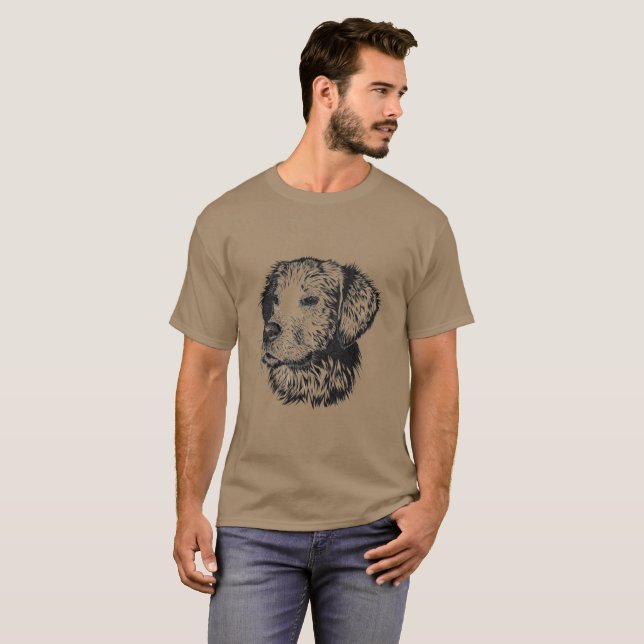 T-shirt Portrait de chiot de golden retriever en noir et (Devant entier)