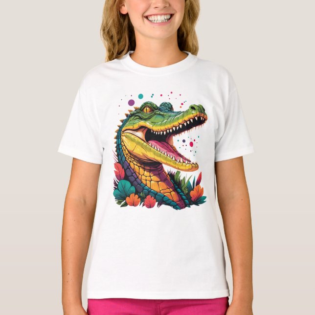 T-shirt Portrait de crocodile coloré (Devant)