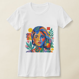 T-shirt Portrait de femme abstrait aux couleurs modernes