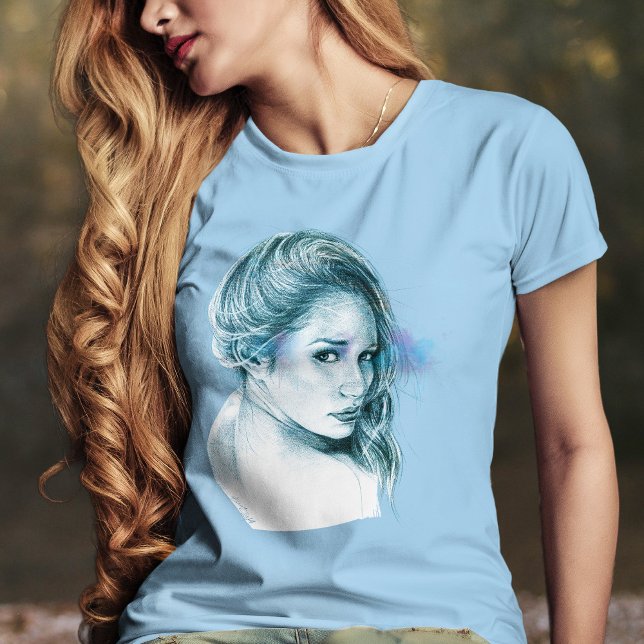 T-shirt Portrait de fille Beau Bleu dessin artistique (Créateur téléchargé)