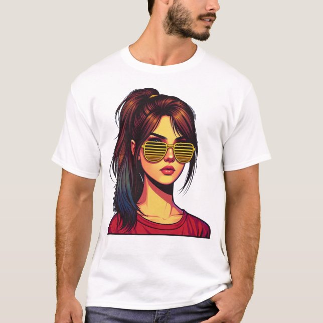 T-shirt Portrait de fille stylisé (Devant)