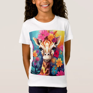 T-Shirt Portrait de Giraffe Florale-9320
