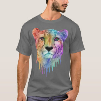 T-shirt Portrait de guépard à l'égouttement arc-en-ciel fi