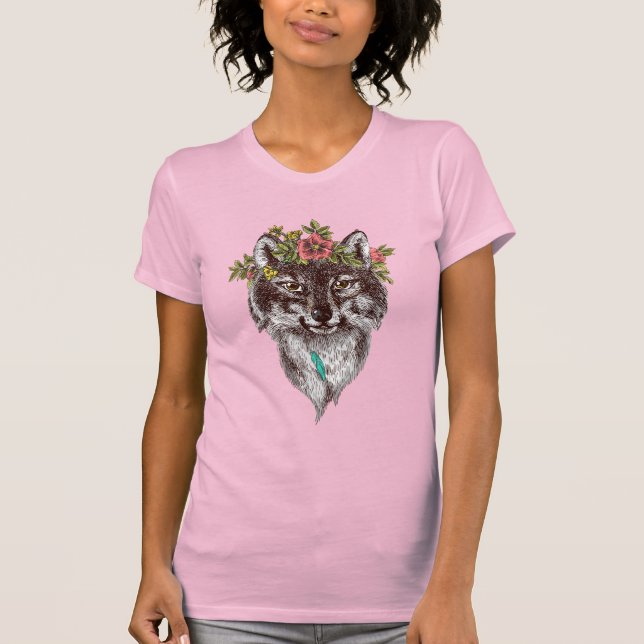 T-shirt Portrait de halo de loup de style de Boho (Devant)