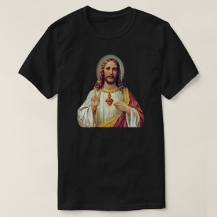 T-shirt Portrait de Jésus signe de paix du Cœur Sacré