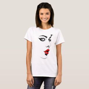 T-shirt Portrait de lèvres Noir Cramoisi