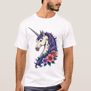 T-shirt Portrait de licorne florale vintage psychédélique 