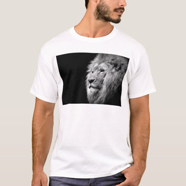 T-shirt Portrait de Lion noir blanc - Photographie d'anima (Devant)