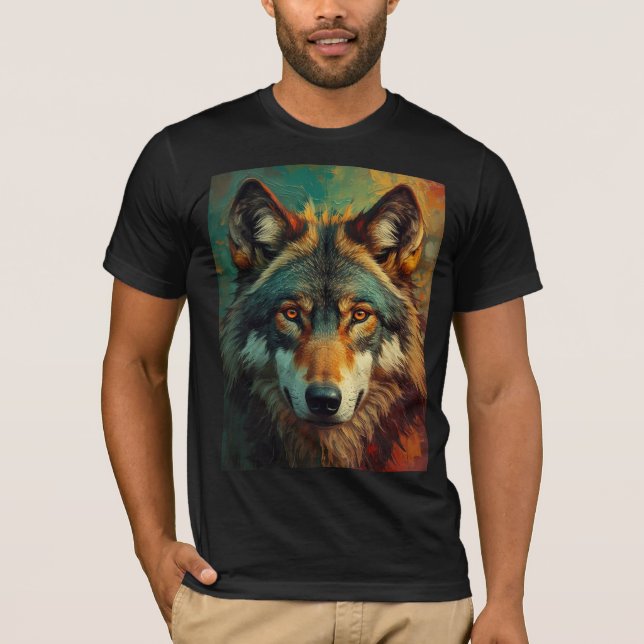 T-shirt Portrait de loup artistique - Peinture à l'huile d (Devant)