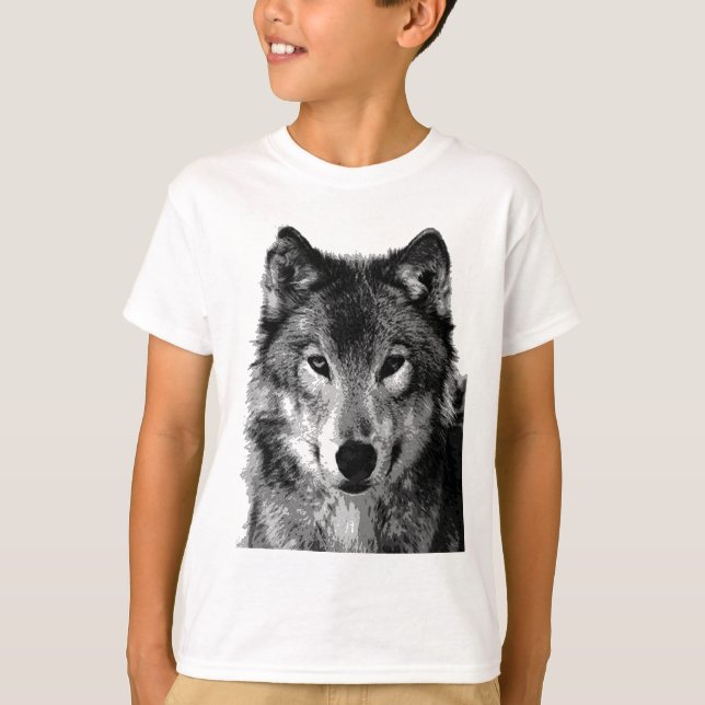 T-shirt Portrait de loup noir et blanc (Devant)