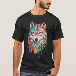 T-shirt Portrait de loup peint avec un graffiti coloré