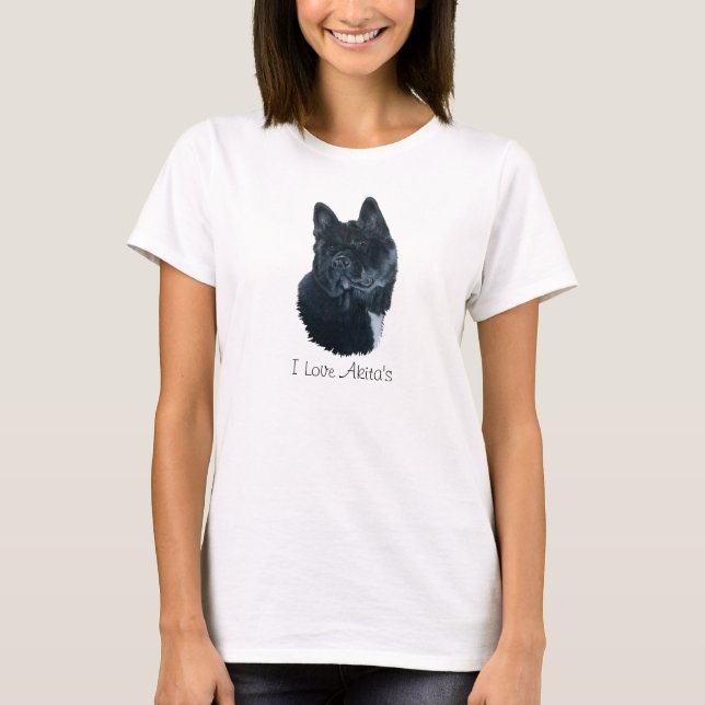 T-shirt portrait de mignon noir akita grand chien (Devant)