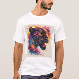 T-shirt Portrait de panthère avec des éléments abstraits e