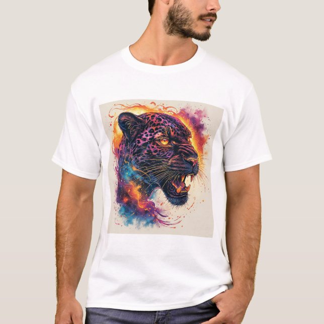 T-shirt Portrait de panthère avec des éléments abstraits e (Devant)