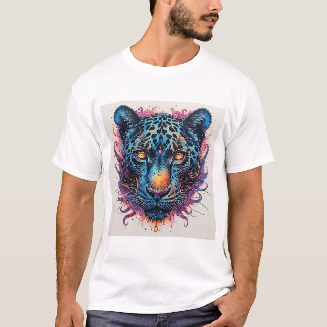 T-shirt Portrait de panthère avec des éléments abstraits e (Devant)