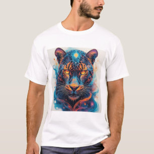 T-shirt Portrait de panthère avec des éléments abstraits e