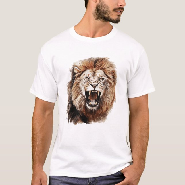 T-shirt Portrait de peinture à l'aquarelle de Lion (Devant)