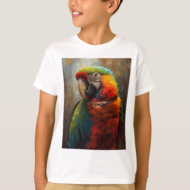 T-shirt Portrait de perroquet artistique - Peinture à l'hu (Devant)