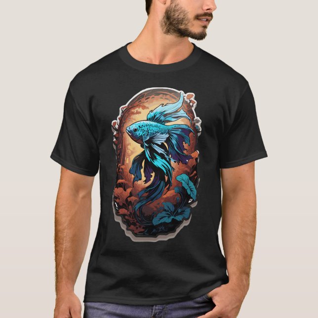 T-shirt Portrait de poisson combattant bleu (Devant)