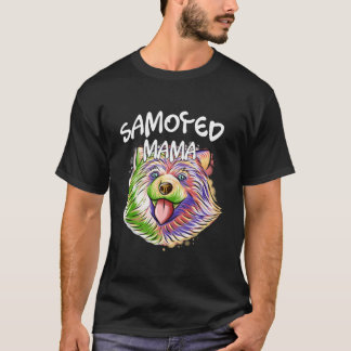 T-shirt Portrait de Pop Art coloré Samoyed Chien Maman Mam