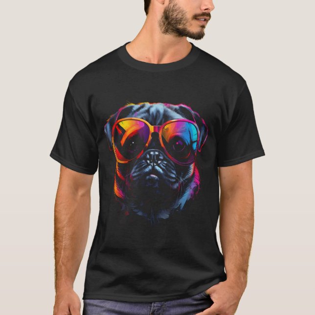 T-shirt Portrait de Pug Cool (Devant)