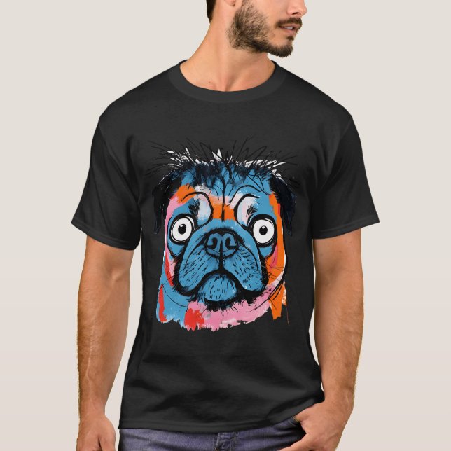 T-shirt Portrait de Pug Couleur Éclaboussée (Devant)