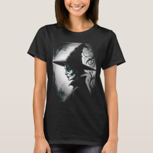 T-shirt Portrait de sorcière Dark Fantasy Yeux verts argen