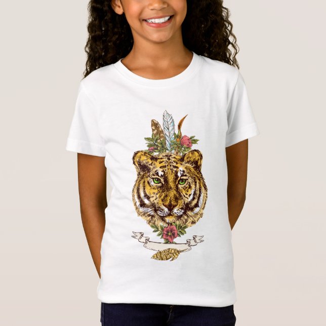 T-Shirt Portrait de style de Boho de tigre (Devant)