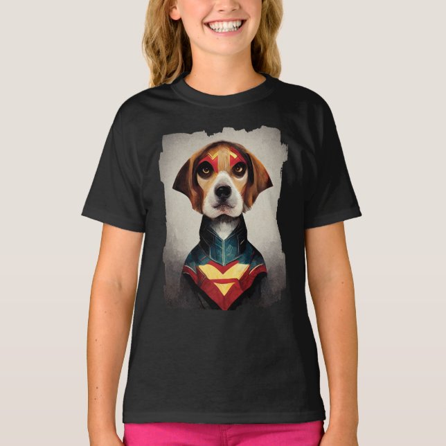 T-shirt Portrait de Superhero Dog | (Devant)