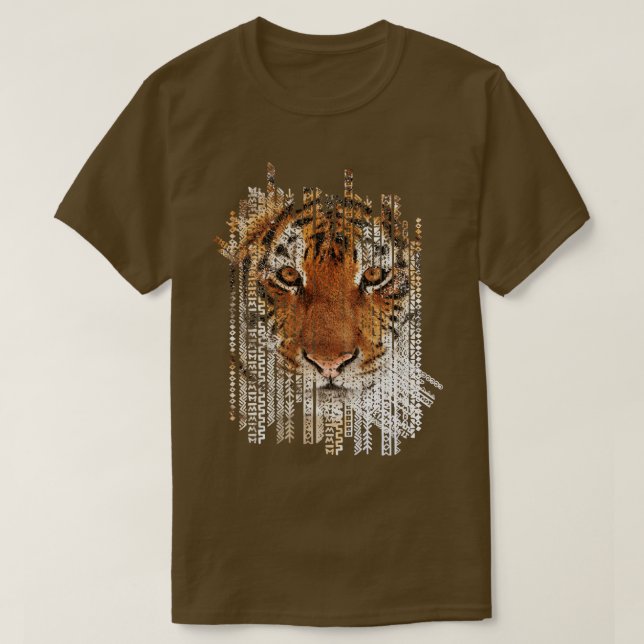 T-shirt Portrait de tigre sur la texture motif ethnique tr (Design devant)