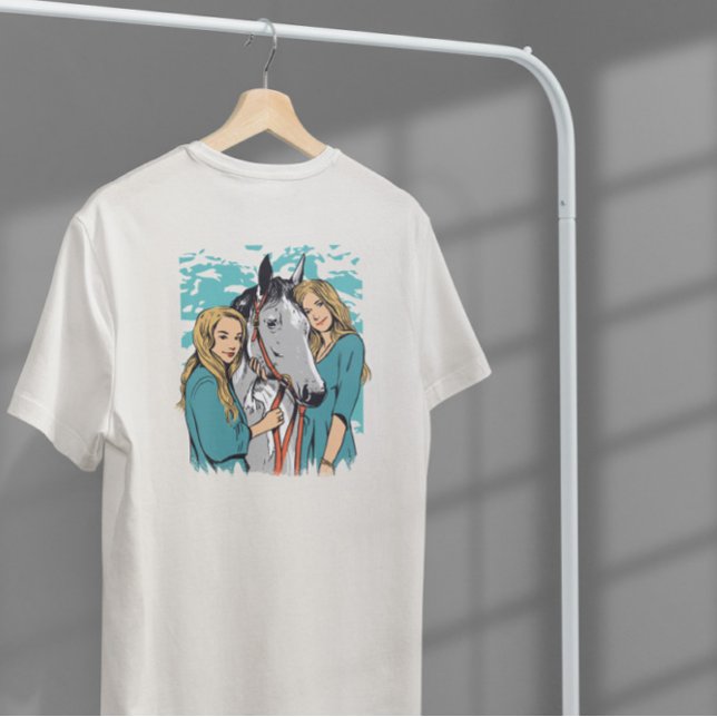 T-shirt Portrait Des Filles Et Du Cheval (Créateur téléchargé)
