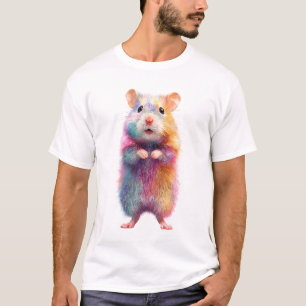 T-shirt Portrait d'hamster à fourrure arc-en-ciel pour hom