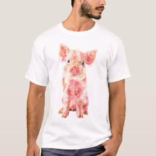 T-shirt Portrait d'homme de cochonneau rose aquarelle fant