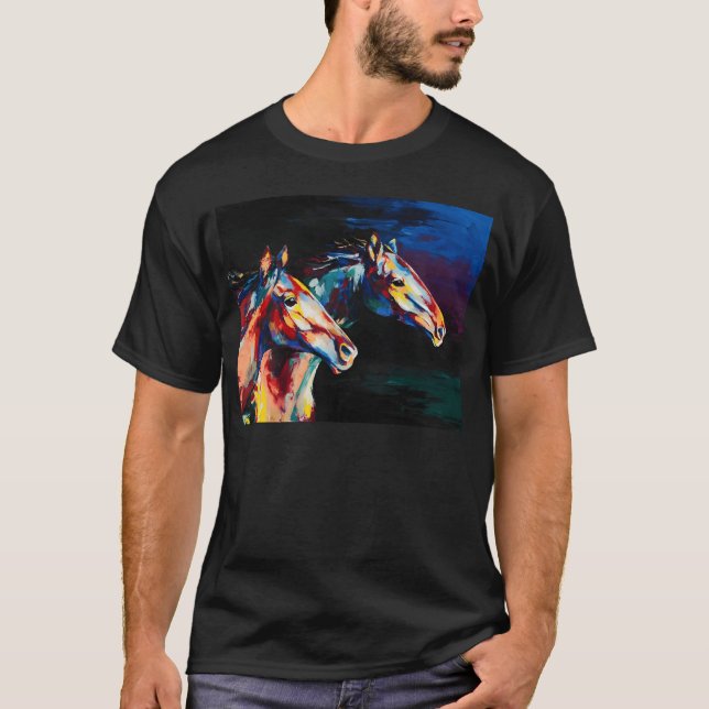 T-shirt Portrait d'huile de cheval peint dans des tons mul (Devant)