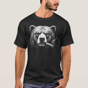 T-shirt Portrait d'ours au cigare en encre grasse