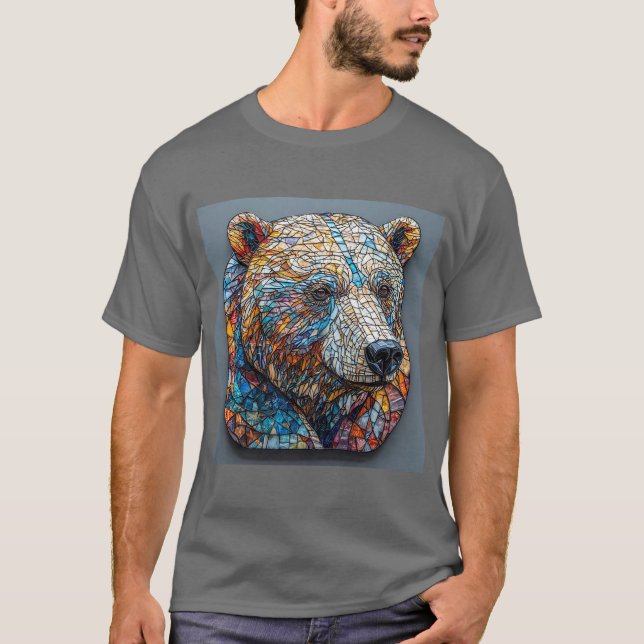 T-shirt Portrait d'ours grizzly dans un vitrail (Devant)