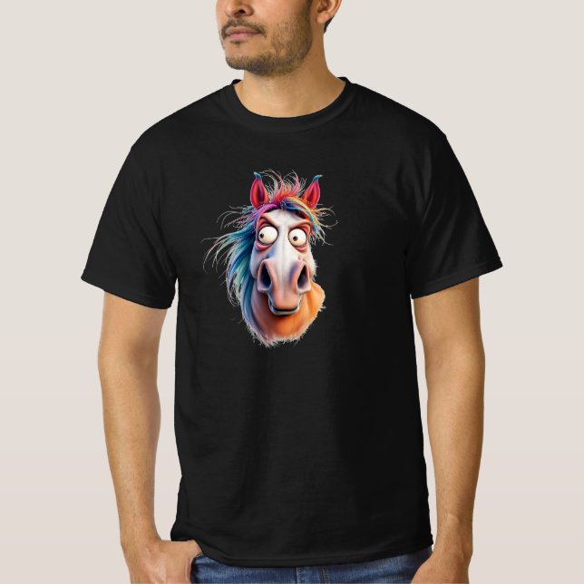 T-shirt Portrait d'un cheval complètement dingue. (Devant)