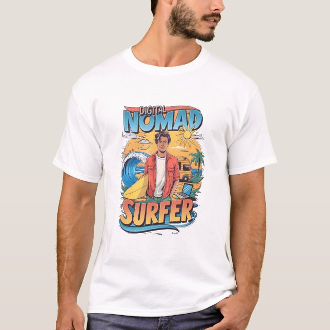 T-shirt Portrait d'un gars de Digital Nomad Surfer (Devant)