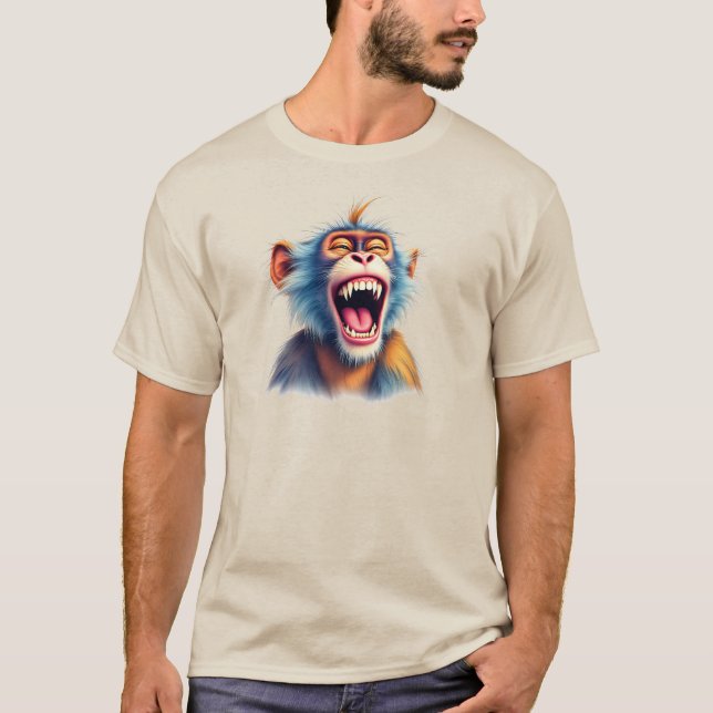 T-shirt Portrait d'un singe mort de rire. (Devant)