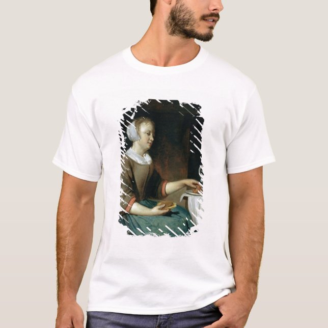 T-shirt Portrait d'une fille assise à un Tableau (Devant)