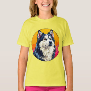 T-shirt Portrait élégant de Husky avec coucher de soleil v
