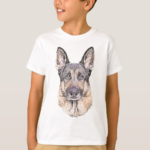 T-shirt Portrait esquissé d'un chien berger allemand