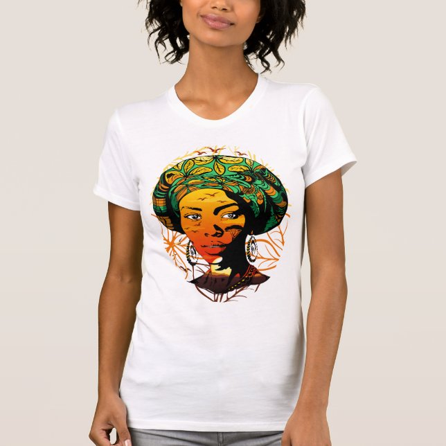 T-shirt Portrait féminin africain avec coucher de soleil (Devant)