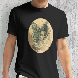 T-shirt Portrait Femme Crâne d'oiseaux Ailes Imaginaire su