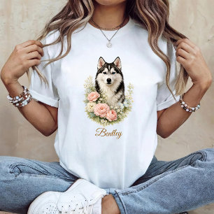 T-shirt Portrait floral de Husky sibérien