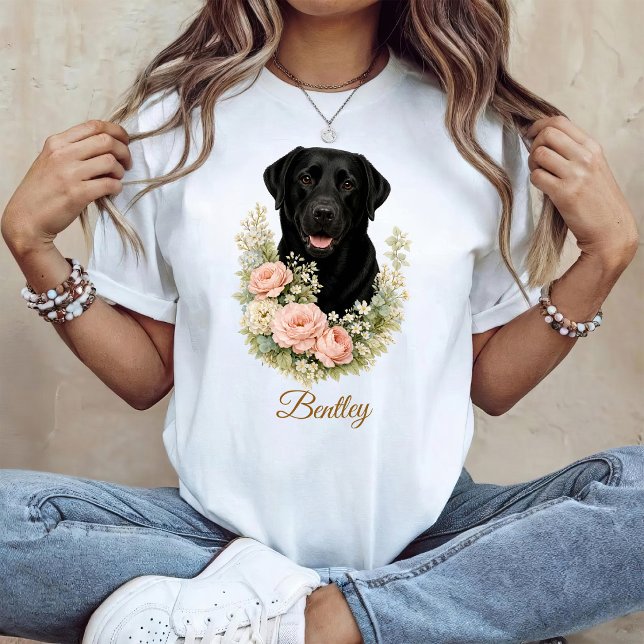 T-shirt Portrait floral de Labrador noir (Créateur téléchargé)