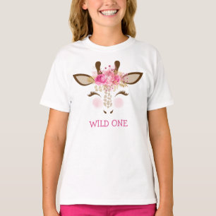 T-shirt Portrait floral rose de girafe