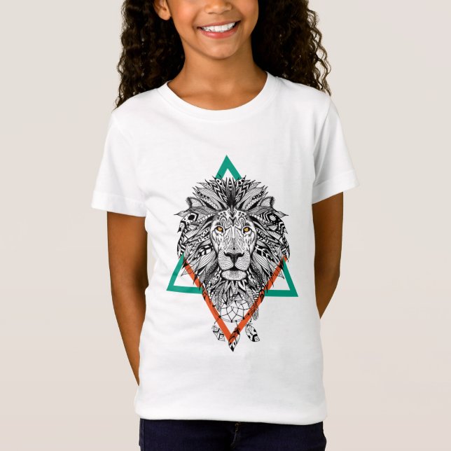 T-Shirt Portrait géométrique aztèque de lion (Devant)