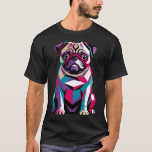 T-shirt Portrait géométrique de chien Pug Pop Art coloré