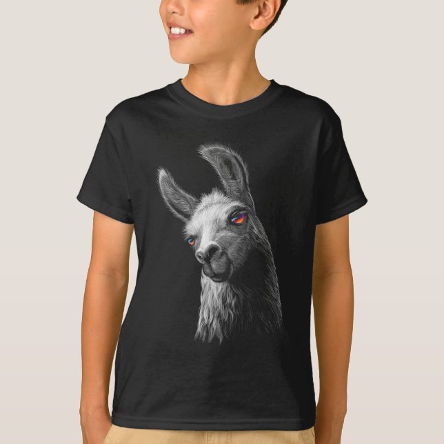 T-shirt Portrait Head Cute Llama sur Arrière - plan noir (Devant)